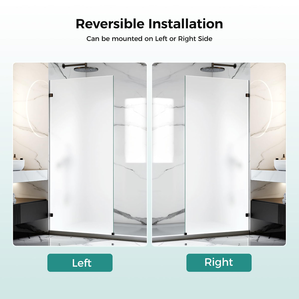 Shower Glass Panel Fixed (Matte Black - Frosted / 32"W x 76"H - 10mm)