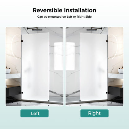 Shower Glass Panel Fixed (Matte Black - Frosted / 32"W x 76"H - 10mm)