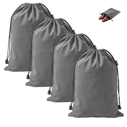 4 Pack Velvet Cloth Shoe Bags for Travel & Packing for Women & Men (Charcoal Gray)