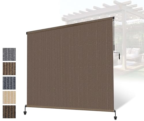 Cordless Sun Shades Outdoor Patio Roller Up Blinds for Porch 72" W x 96" H (Mocha / 72"W x 96"H)