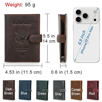 CONTACTS Full Grain Leather Passport Holder Compatible with Airtag RFID Blocking Passport Wallet for Men Travel Passport Cover with SIM Card Removal Tool (Coffee / Badge- Snap)