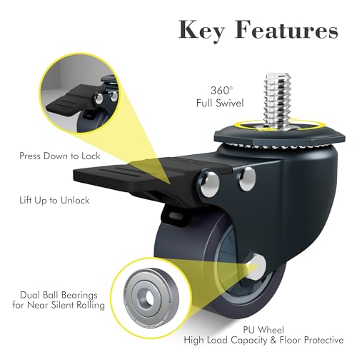 1.6 Inch M8 1.25 Threaded Stem Caster Wheels