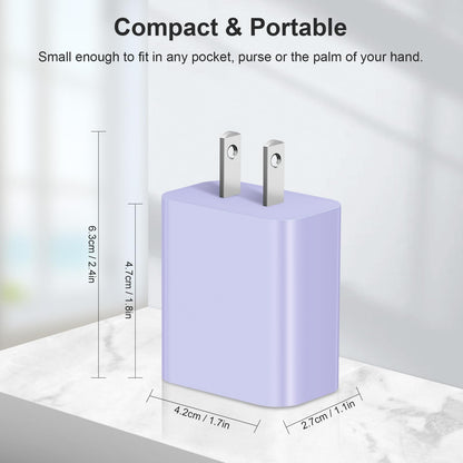 USB C Charger Block Fast Charging Block Type C Charger Multiport Adapter (Purple / 20W2Pack)