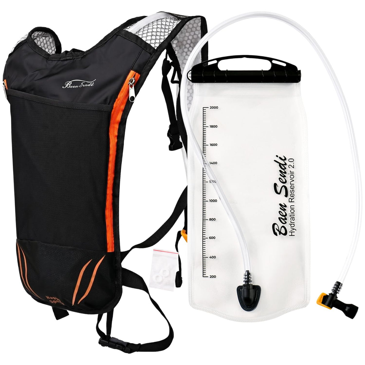 2 Pack Hydration Pack with 2L Backpack Water Bladder (Black with Orange Zipper (1 Pack))