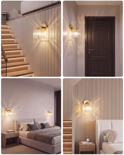 Hardwired Wall Sconces Set of Two with Crystal Lampshade