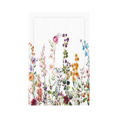 Wildflower Floral Plant Decorative Light Switch Cover Colorful Flower Switch Plate Covers Single Blank Wall Plates Electrical Faceplate for Kitchen Bathroom Bedroom 5" x 3"