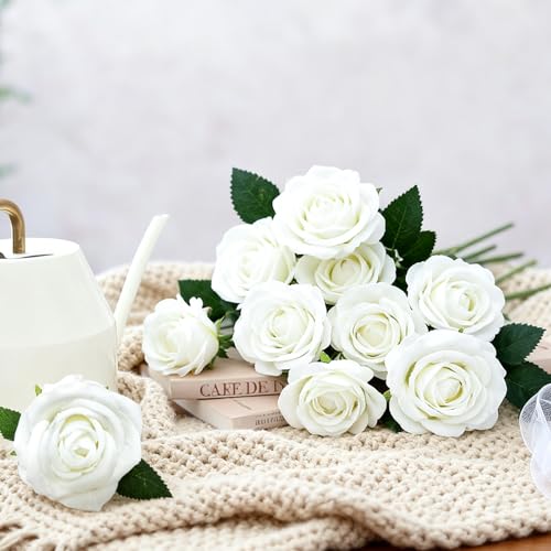 100Pcs White Roses Artificial Flowers with Stems (White / 100Pcs)
