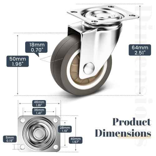 2" Silent Rubber 360 Degree Swivel Plate Casters (2" (no brake))