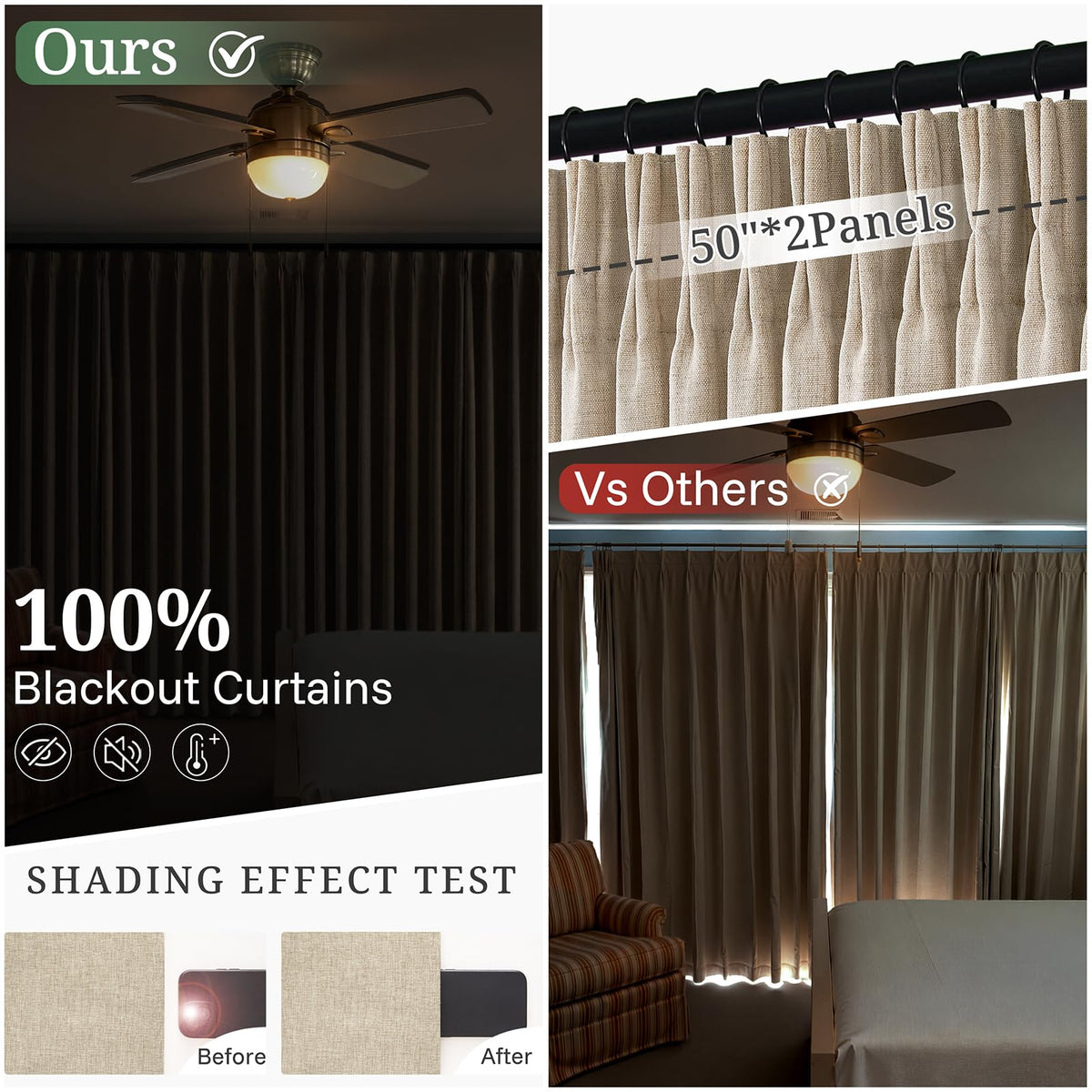 Blackout Pinch Pleated Warm Beige 84 Inch Long Bedroom Curtain 2 Panels (Warmbeige / 50"W x 84"L (Pack of 2))