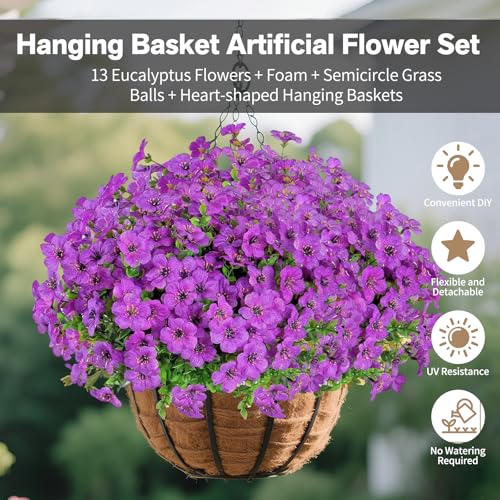Artificial Hanging Flower for Outdoors (Purple / Hanging Artificial Flower(1 Pcs))
