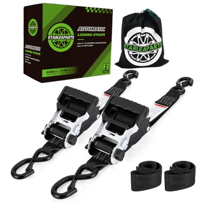 2" x12' Retractable Ratchet Straps 2 Pack 3300LBS