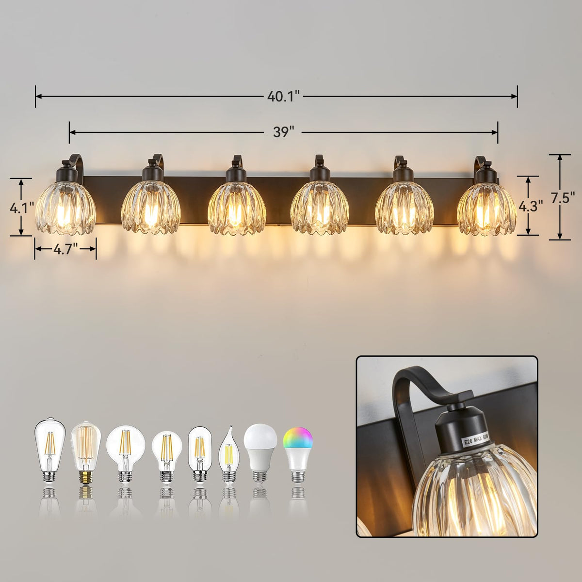 Bathroom Light Fixtures (Black - Tulip Clear / 6-light)