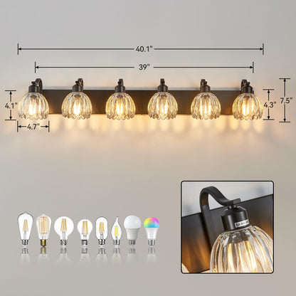Bathroom Light Fixtures (Black - Tulip Clear / 6-light)