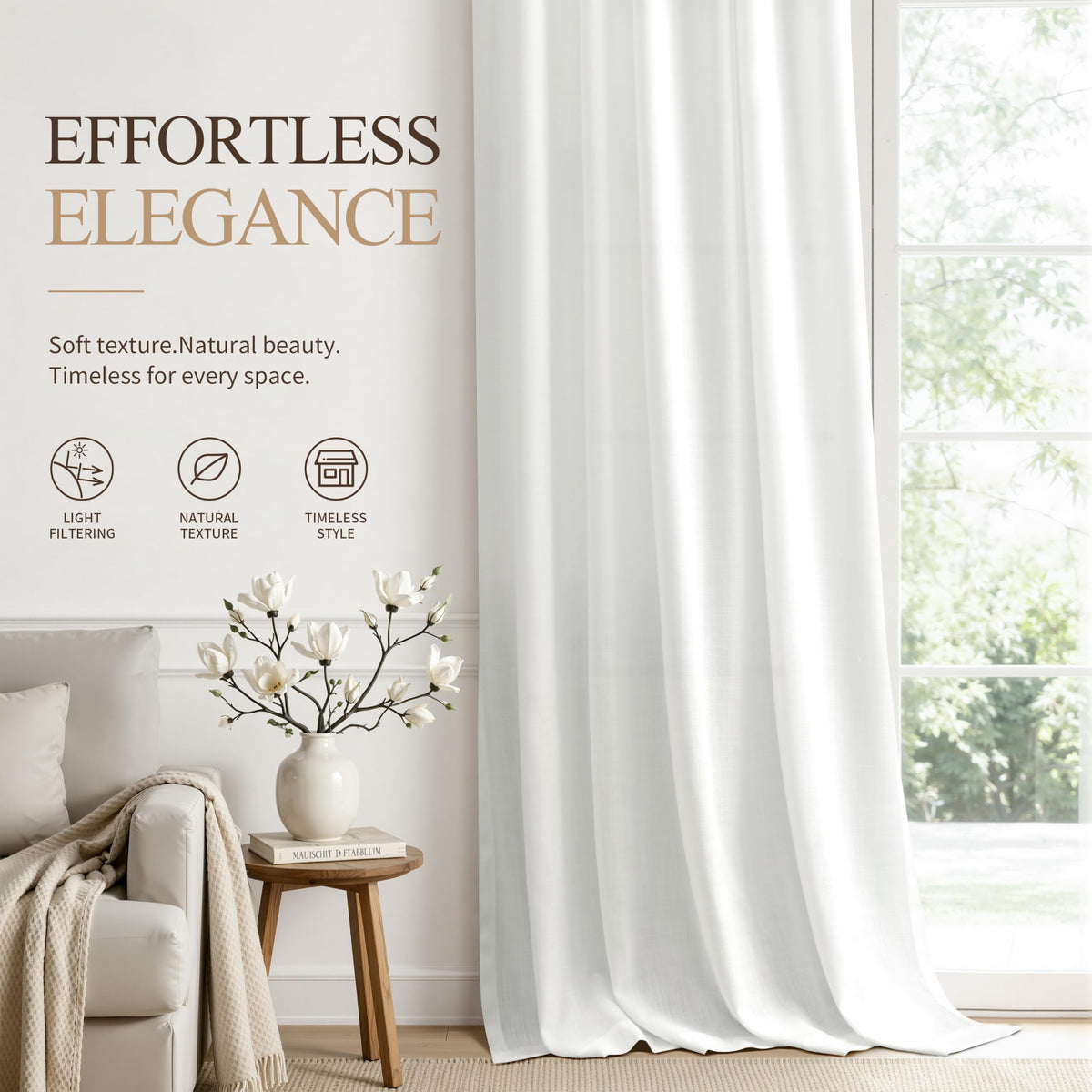 Off White Linen Curtains 120 Inches Long for Living Room 2 Panels (Off White / 52"W x 120"L (Pack of 2))