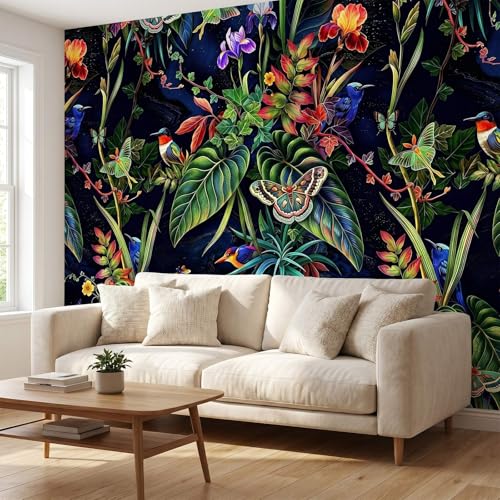 3D Flower Tree Peel and Stick Wall Mural with Gold Tree Body Self Adheisve Floral Mural Wallpaper for Living Room Bedroom Kids Room