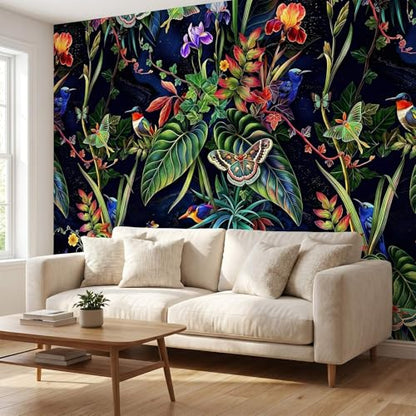 3D Flower Tree Peel and Stick Wall Mural with Gold Tree Body Self Adheisve Floral Mural Wallpaper for Living Room Bedroom Kids Room