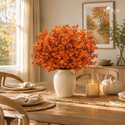 24 Orange Fall Babys Breath Artificial Flowers for Home Vase Decor (Fall Mixed Color)