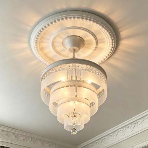 12-1/2" OD x 3-15/16" ID x 1-3/8"P Beaded Round Ceiling Medallion,Primed PU Foam Ceiling Trim for Chandeliers, Ceiling Fans and Pendant Lights,1pcs