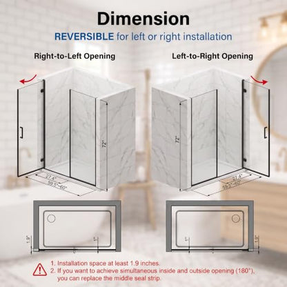 60 in. Frameless Pivot Shower Door