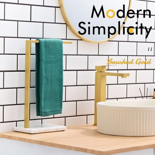 Hand Towel Bar Freestanding Towel Holder with Heavy Steady Marble Base for Bathroom Vanity Countertop 15.7'' Height