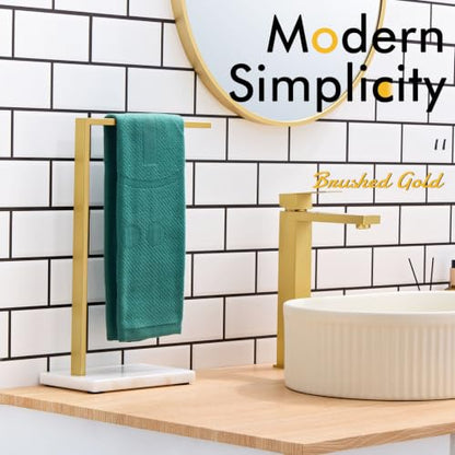 Hand Towel Bar Freestanding Towel Holder with Heavy Steady Marble Base for Bathroom Vanity Countertop 15.7'' Height
