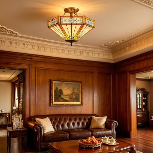 Tiffany Style Semi Flush Mount Ceiling Light