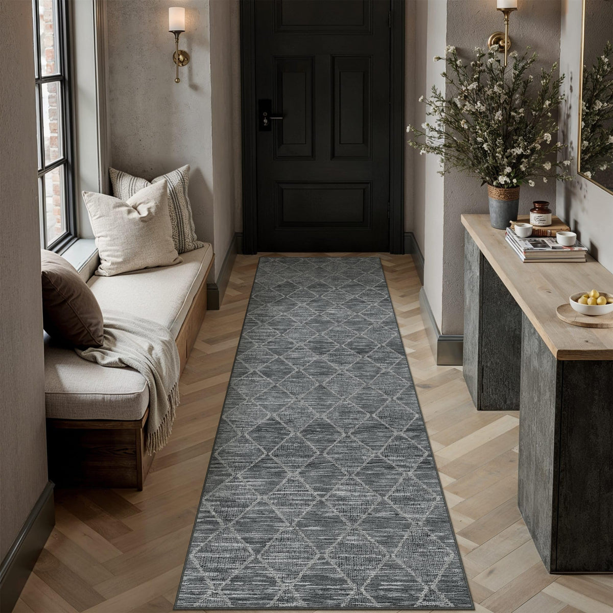 2x8 Runner Rugs Black Washable Hallway Rug (L| Black / 2' x 8' (Runner))