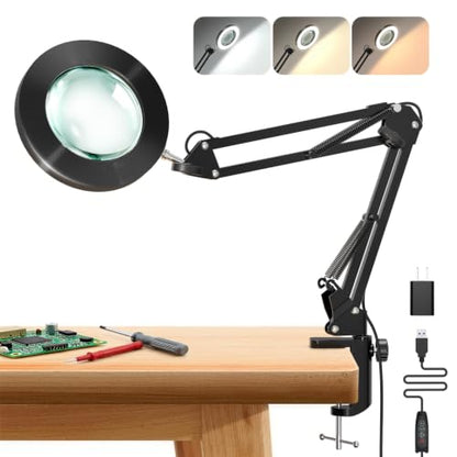 10X Magnifying Glass with Light and Clamp