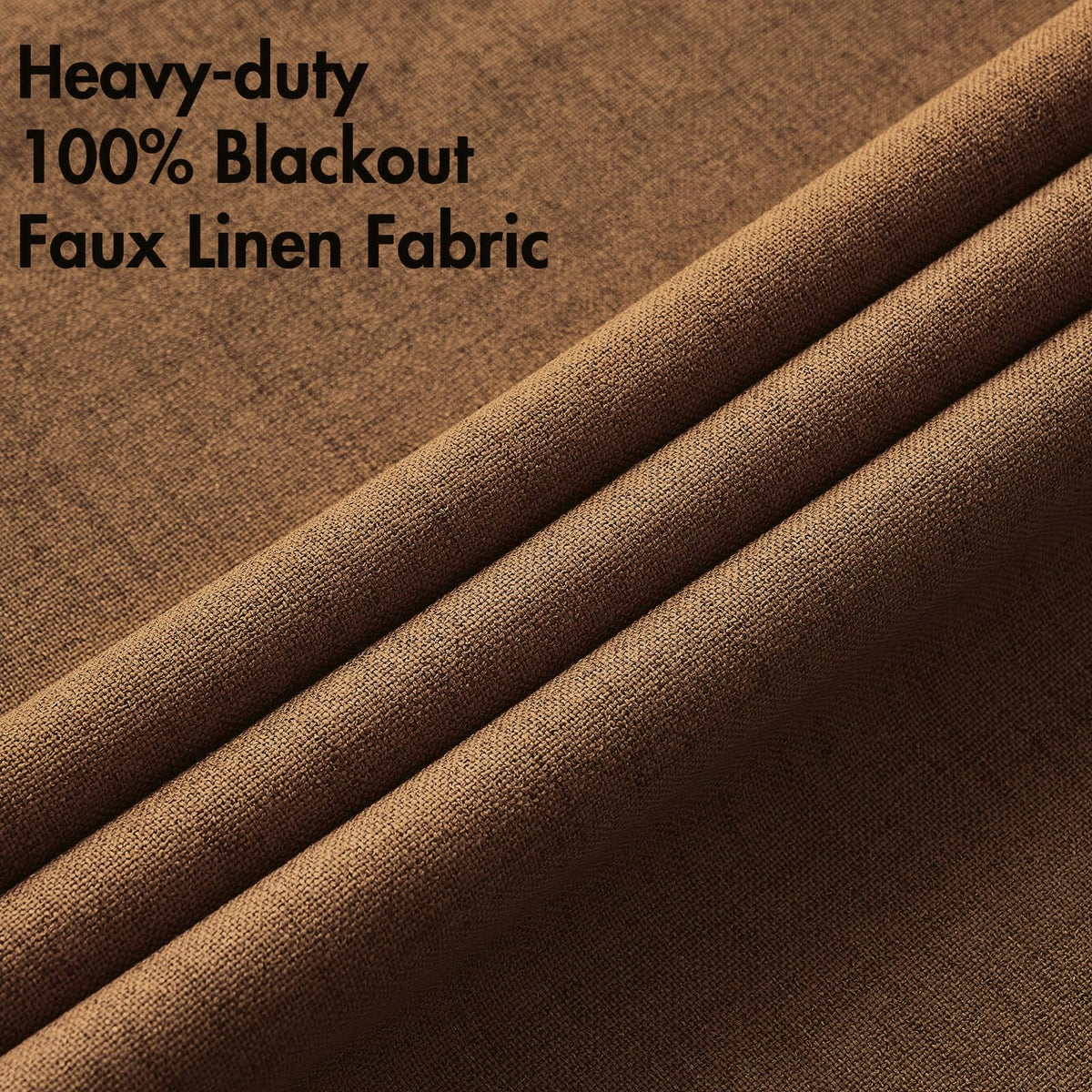 100% Blackout Linen Curtains for Bedroom 42x84 Inches Brown (Brown / 42"W x 84"L (Pack of 2))