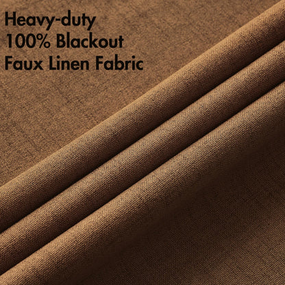 100% Blackout Linen Curtains for Bedroom 42x84 Inches Brown (Brown / 42"W x 84"L (Pack of 2))