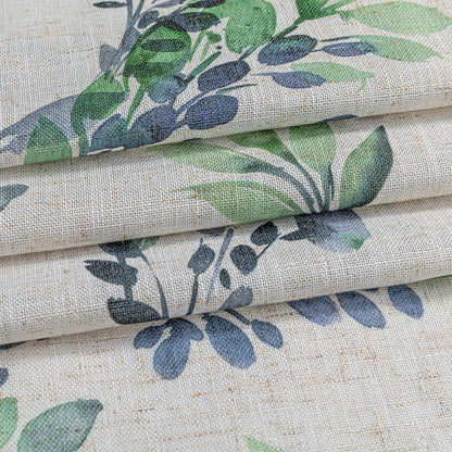 Floral Linen Curtains 90 inch Long 2 Panels Set Leaf Patterned Semi Sheer Light Filtering Privacy Farmhouse Grommet Drapes for Living Room Bedroom (B-green / 52"W x 90"L (Pack of 2))