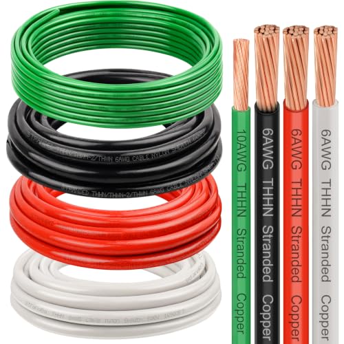 6 AWG White Black and Red with 10 AWG Green THHN Wire