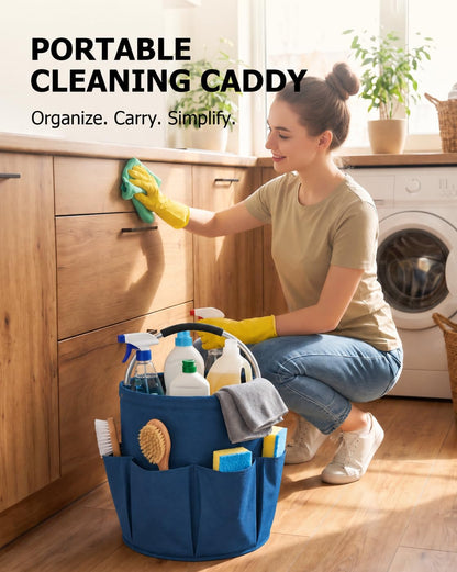 Foldable 4.5Gallon Cleaning Caddy Organizer with 6 Pockets (Blue)