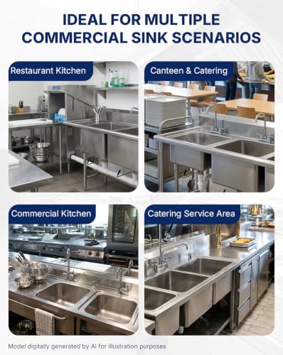 3-1/2" Commercial Sink Drain with Twist Handle, Brass Waste Drain Valve Stopper, Anti-Clog & Leakproof Design for Restaurant 1/2/3 Compartment Sink