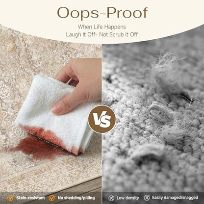 5x7 Area Rugs Retro Beige Washable Rug (Beige / 5' x 7' (Rectangular))