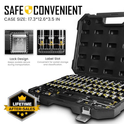 60-Piece/67-Piece 3/8" Drive Impact Socket Set, Metric & SAE Shallow Deep Socket Kit with Swivel Sockets, Extensions, Adapters & Universal Joint