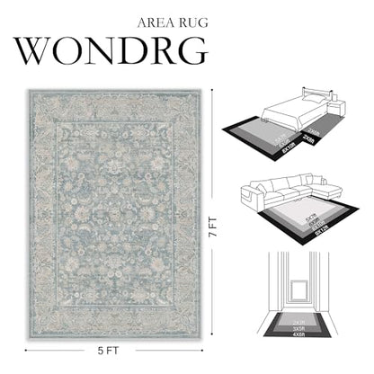 2x3 Blue Washable Area Rug Non Slip Retro Distressed Doormat (Distressed | Blue / 2' x 3' (Rectangular))