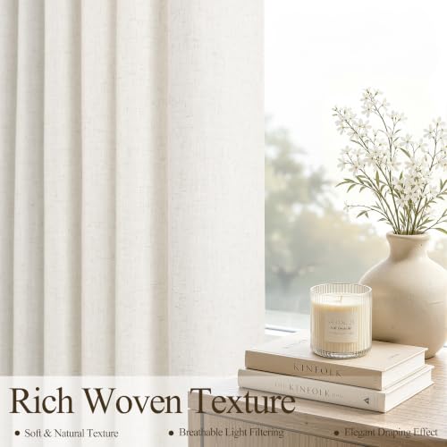 Natural Grommet Linen Curtains 64 Inches Long for Living Room (Natural / 52"W x 64"L (Pack of 2))
