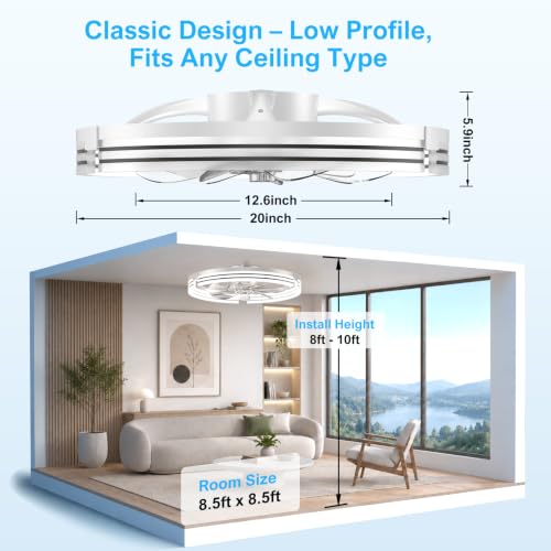 Ceiling Fans with Lights and Remote (White-Stripe / 20 INCH)