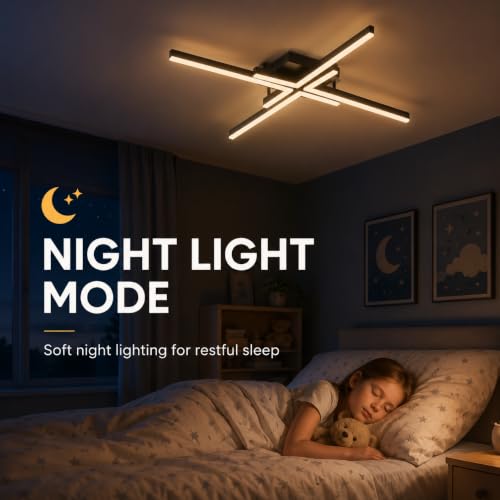 Ceiling Light Fixture Sputnik LED Dimmable Black Flush Mount with Remote (4-light)