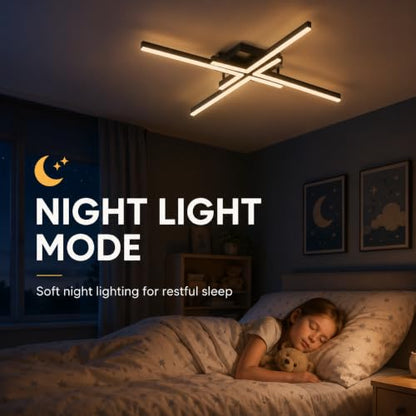 Ceiling Light Fixture Sputnik LED Dimmable Black Flush Mount with Remote (4-light)