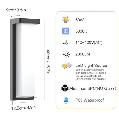 LED Outdoor Wall Light Fixture 16in Dimmable Modern Porch&Patio Wall Light Fixture