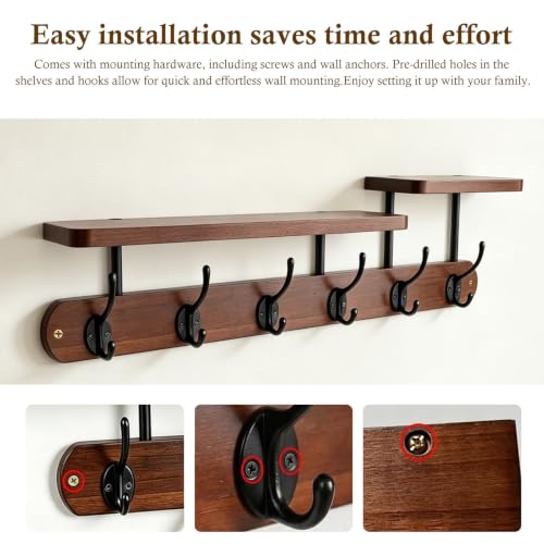 Coat Rack Wall Mount 23" Coat Rack Wall Mount with Shelf for Entryway