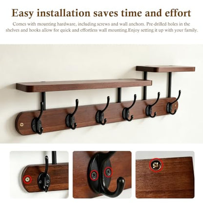 Coat Rack Wall Mount 23" Coat Rack Wall Mount with Shelf for Entryway