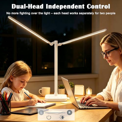 Desk Lamp for Office Home Dual Head 24W Swing Arm Reading Table Lamp
