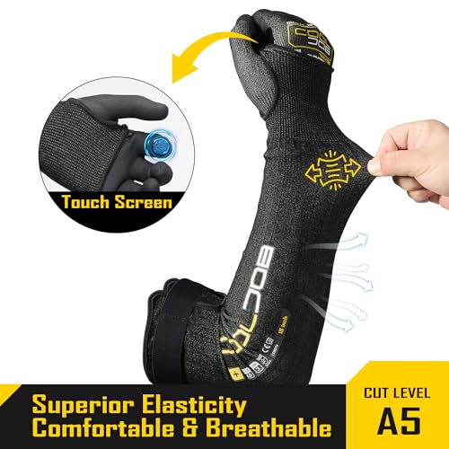 A5 Cut Resistant Touchscreen Work Gloves and Adjustable Arm Sleeves