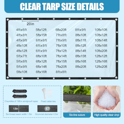 Clear Tarp Heavy Duty Waterproof Clear Vinyl Tarp 14mil Clear Tarps with Grommets Thickened Tear