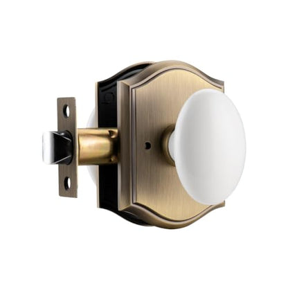 White Door Knobs with Gold Camelot Trim