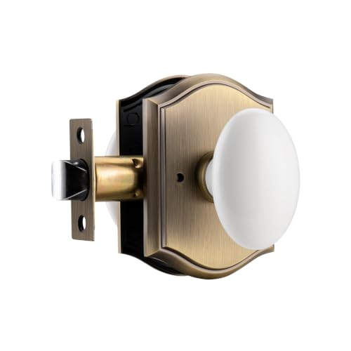 White Door Knobs with Gold Camelot Trim