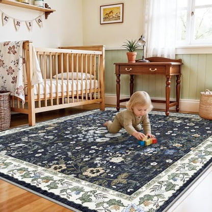 5x5 Living Room Area Rug Washable (Blue / 5x5)